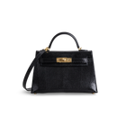MINI KELLY II (20) LIZARD LEATHER NOIR (BLACK) WITH GOLD HARDWARE (GHW)