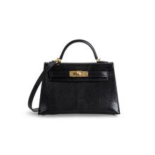 MINI KELLY II (20) LIZARD LEATHER NOIR (BLACK) WITH GOLD HARDWARE (GHW)