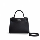 KELLY 25 EPSOM LEATHER NOIR (BLACK) WITH PALLADIUM HARDWARE (PHW)