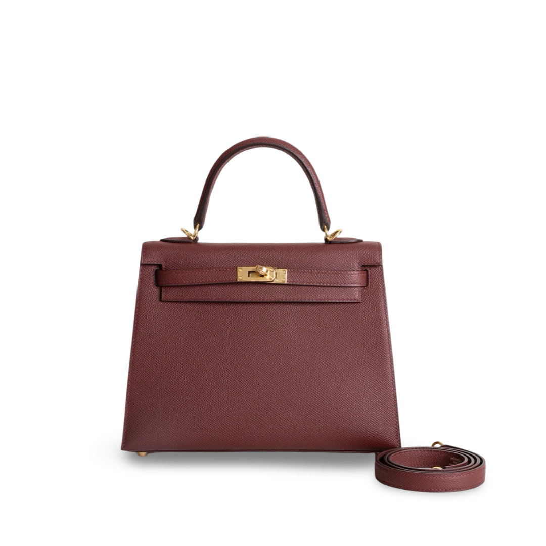 KELLY 25 EPSOM LEATHER ROUGE H WITH GOLD HARDWARE (GHW)