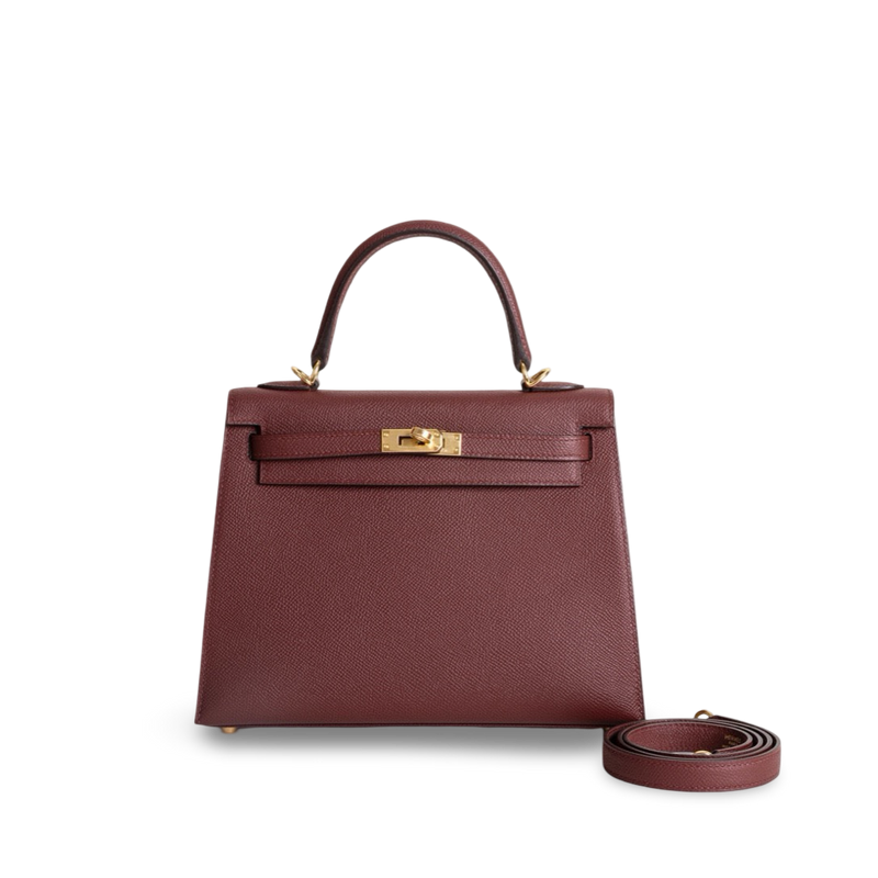 KELLY 25 EPSOM LEATHER ROUGE H WITH GOLD HARDWARE (GHW)