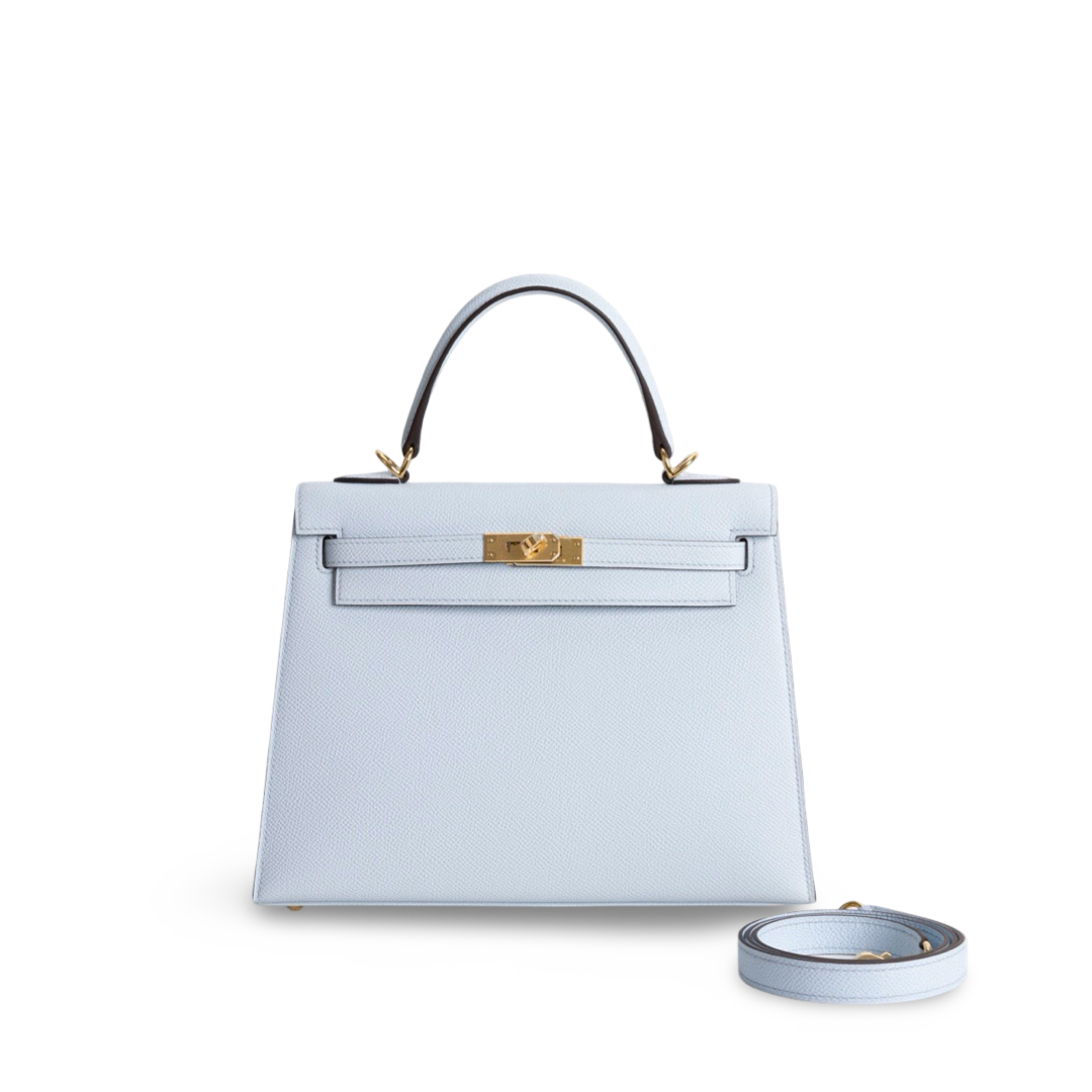 KELLY 25 EPSOM LEATHER BLEU BRUME WITH GOLD HARDWARE (GHW)