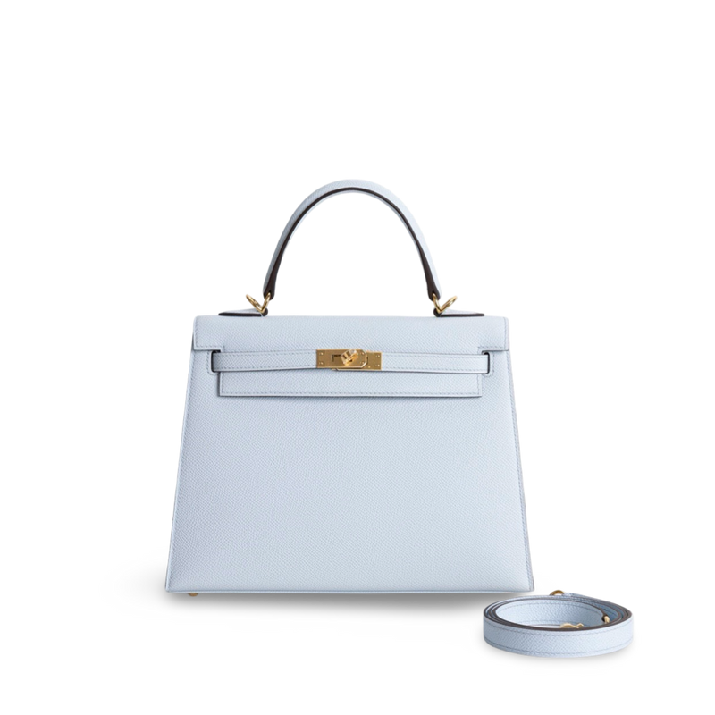 KELLY 25 EPSOM LEATHER BLEU BRUME WITH GOLD HARDWARE (GHW)