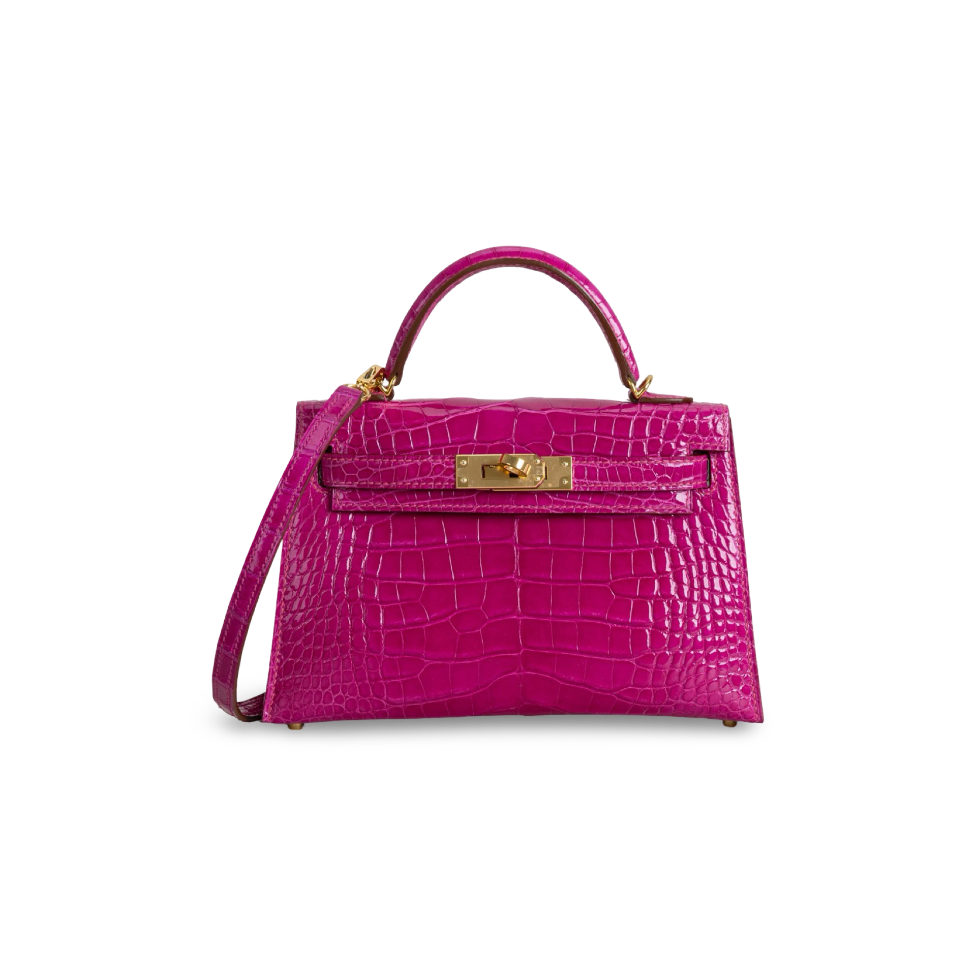MINI KELLY II (20) SHINY (LISSE) MISSISSIPPIENSIS ALLIGATOR LEATHER ROSE SCHEHERAZADE WITH GOLD HARDWARE (GHW)