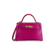 MINI KELLY II (20) SHINY (LISSE) MISSISSIPPIENSIS ALLIGATOR LEATHER ROSE SCHEHERAZADE WITH GOLD HARDWARE (GHW)