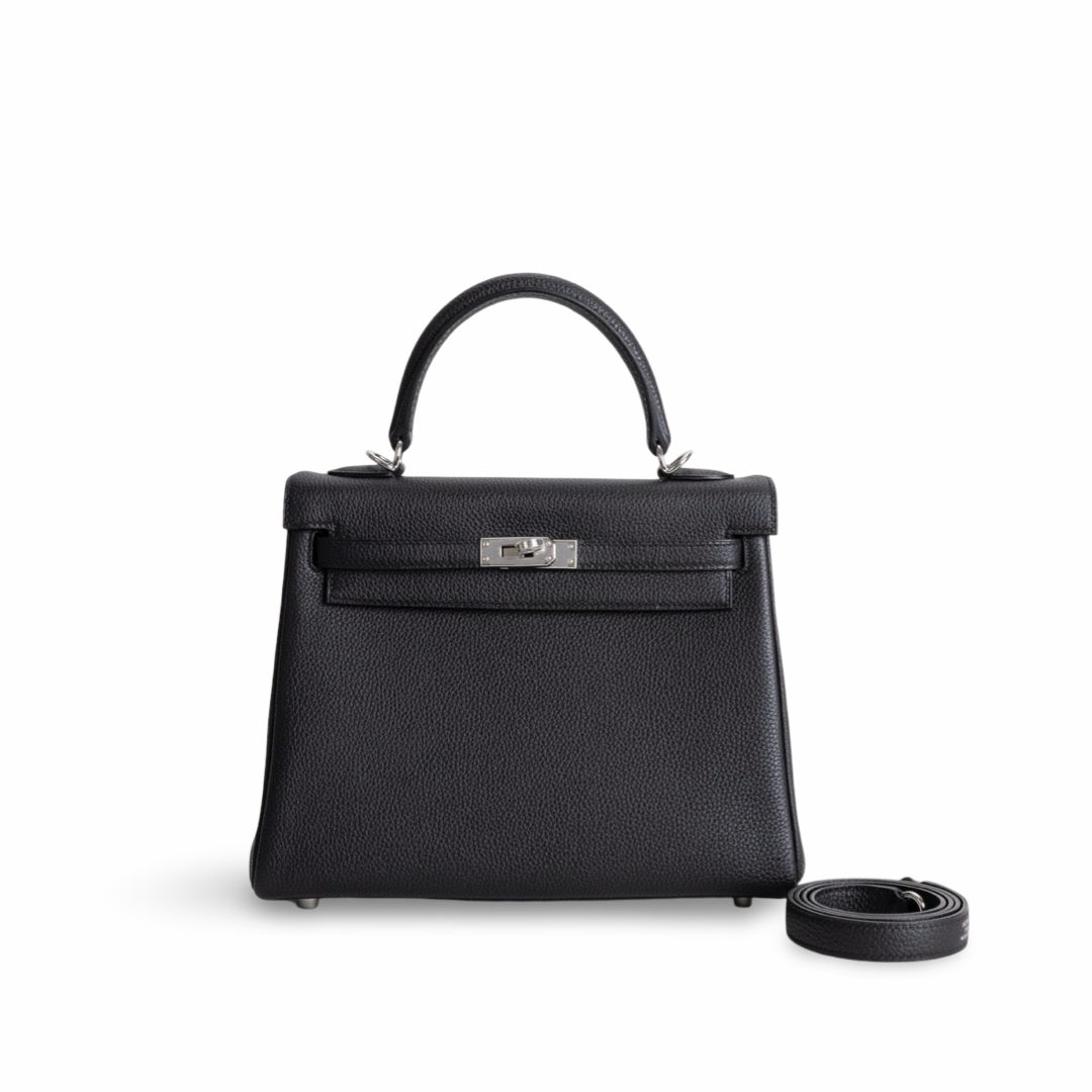 KELLY 25 TOGO LEATHER NOIR (BLACK) WITH PALLADIUM HARDWARE (PHW)
