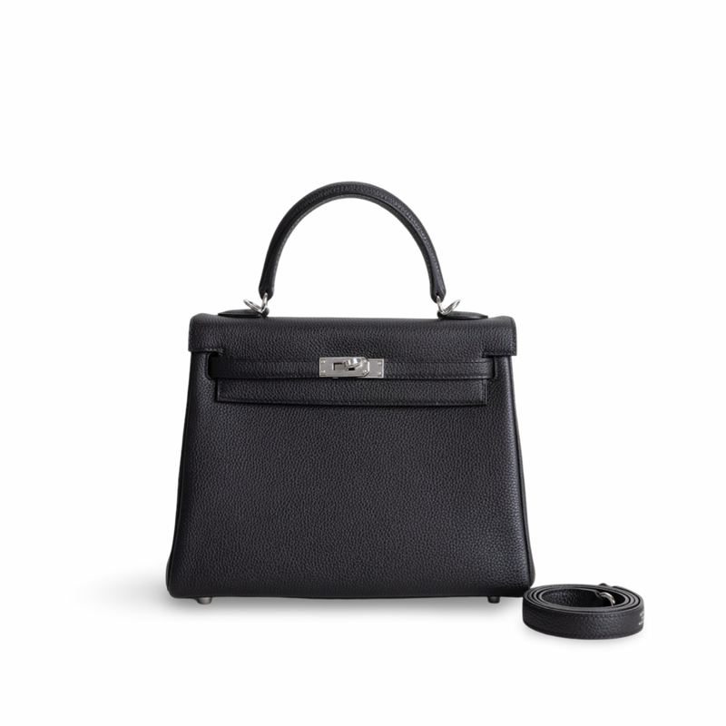 KELLY 25 TOGO LEATHER NOIR (BLACK) WITH PALLADIUM HARDWARE (PHW)