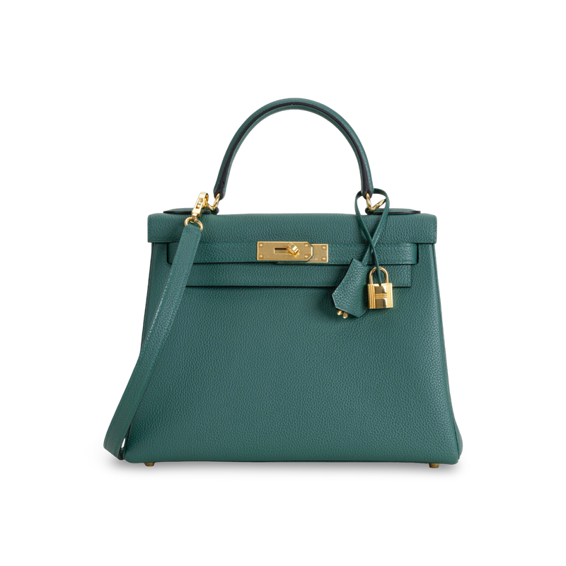 KELLY 28 TOGO LEATHER MALACHITE WITH GOLD HARDWARE (GHW)