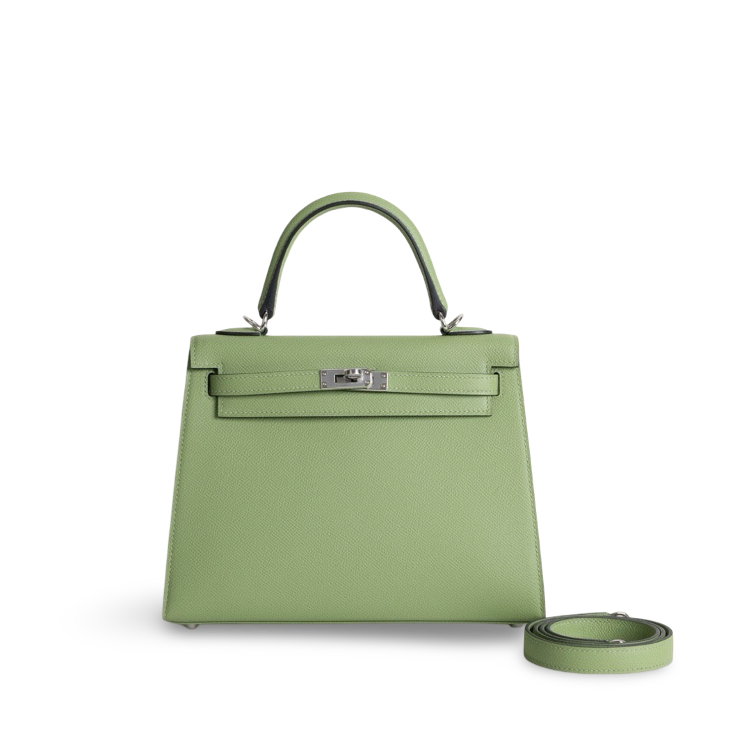 KELLY 25 EPSOM LEATHER VERT CRIQUET WITH PALLADIUM HARDWARE (PHW)