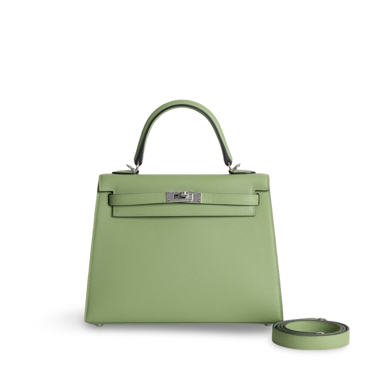 KELLY 25 EPSOM LEATHER VERT CRIQUET WITH PALLADIUM HARDWARE (PHW)