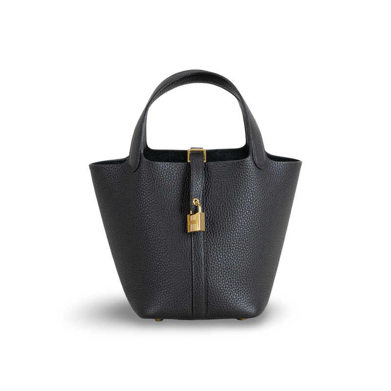 PICOTIN 18 LOCK CLEMENCE LEATHER NOIR (BLACK) WITH GOLD HARDWARE (GHW)
