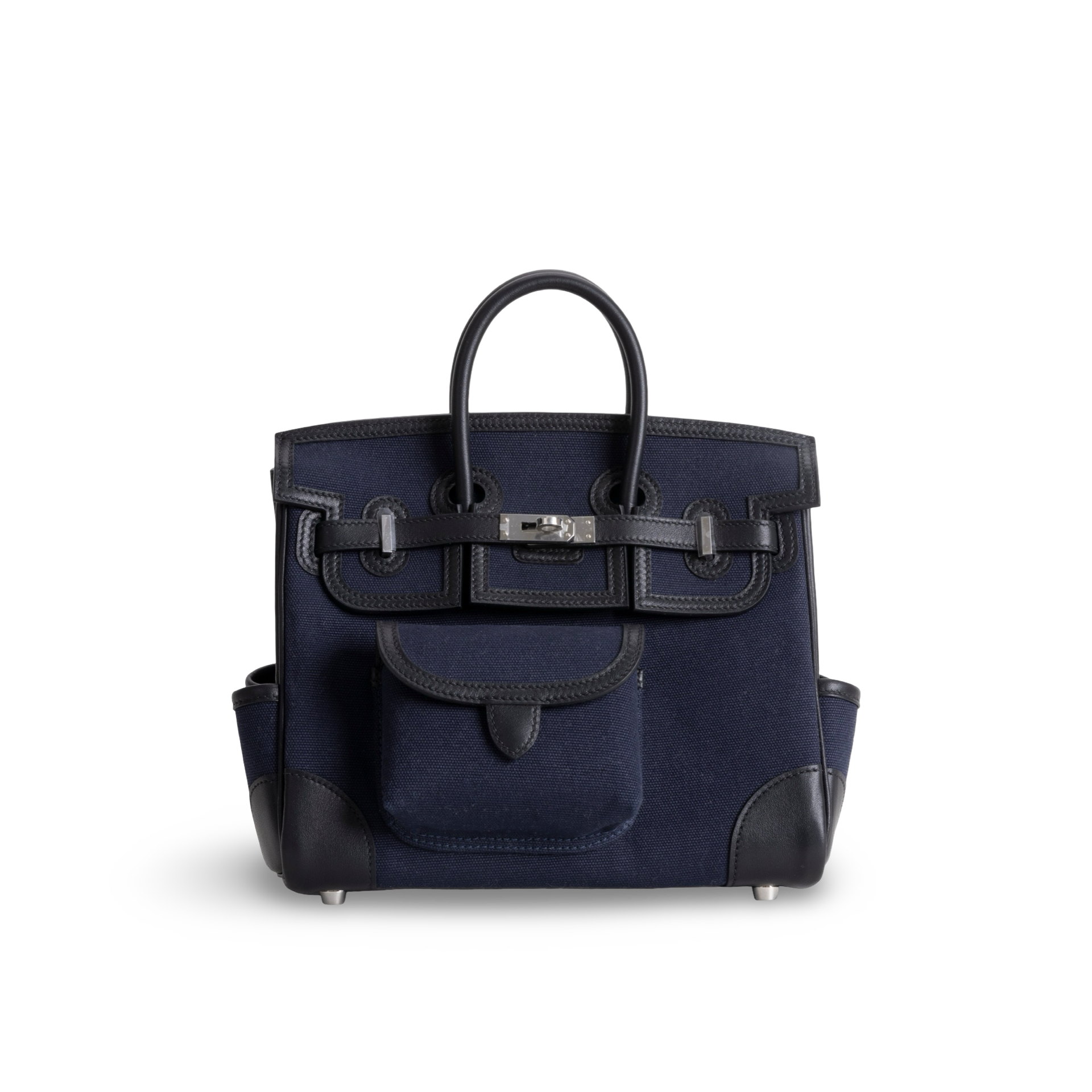 BIRKIN 25 CARGO CANVAS & SWIFT LEATHER BLEU MARINE WITH PALLADIUM HARDWARE (PHW)