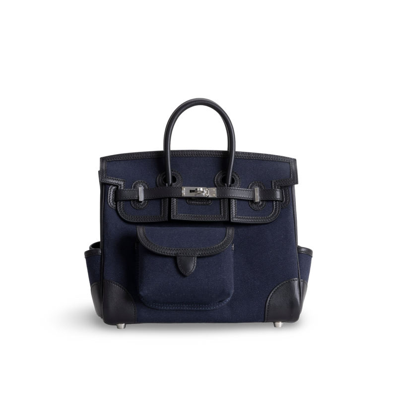 BIRKIN 25 CARGO CANVAS & SWIFT LEATHER BLEU MARINE WITH PALLADIUM HARDWARE (PHW)