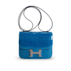 CONSTANCE 18 (MINI) SHINY (LISSE) NILOTICUS CROCODILE LEATHER BLEU IZMIR WITH PALLADIUM HARDWARE (PHW) LIZARD BUCKLE