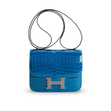 CONSTANCE 18 (MINI) SHINY (LISSE) NILOTICUS CROCODILE LEATHER BLEU IZMIR WITH PALLADIUM HARDWARE (PHW) LIZARD BUCKLE