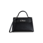 MINI KELLY II (20) CHEVRE LEATHER HORSESHOE STAMP (HSS) NOIR (BLACK) & GRIS PERLE WITH PALLADIUM HARDWARE (PHW)