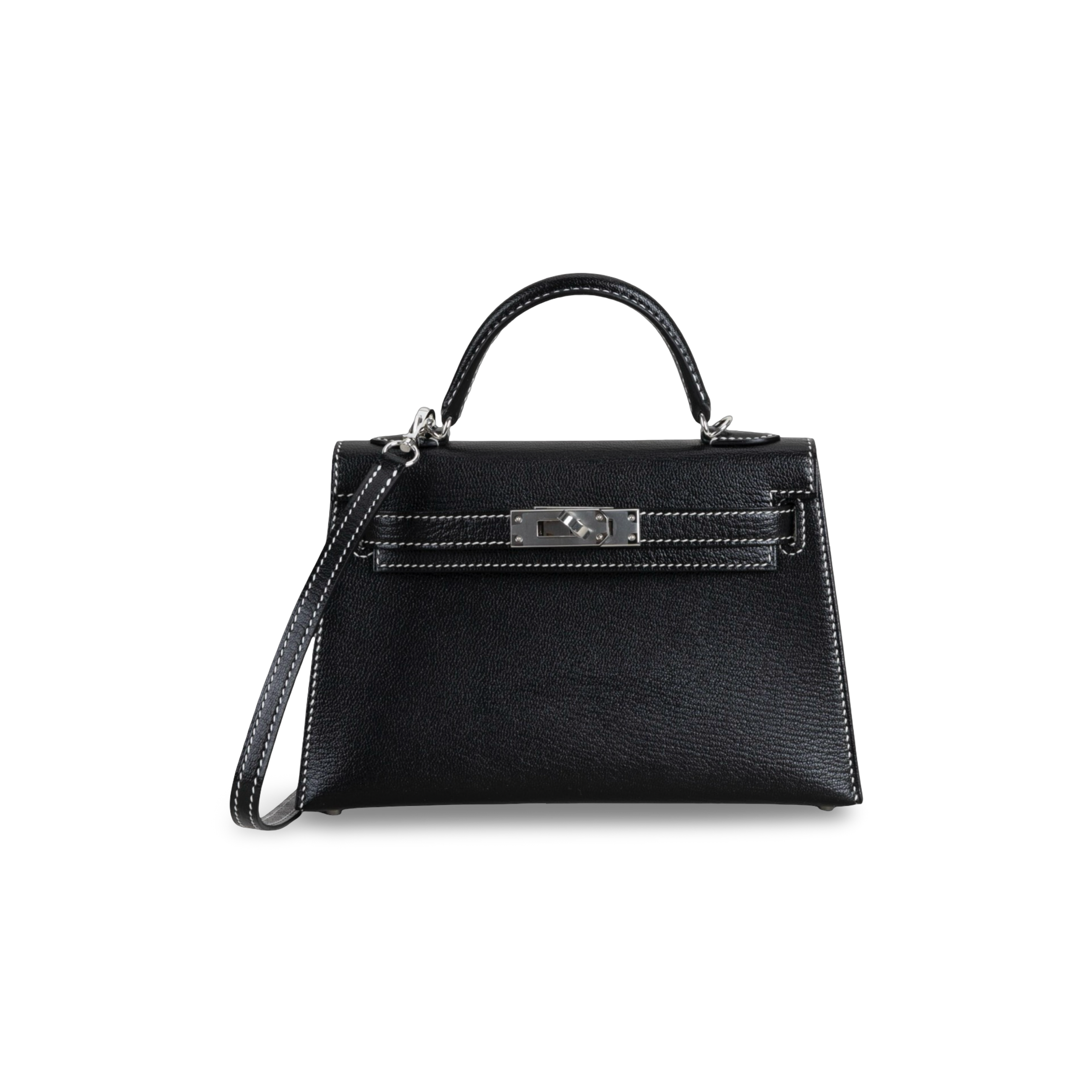 MINI KELLY II (20) CHEVRE LEATHER HORSESHOE STAMP (HSS) NOIR (BLACK) & GRIS PERLE WITH PALLADIUM HARDWARE (PHW)