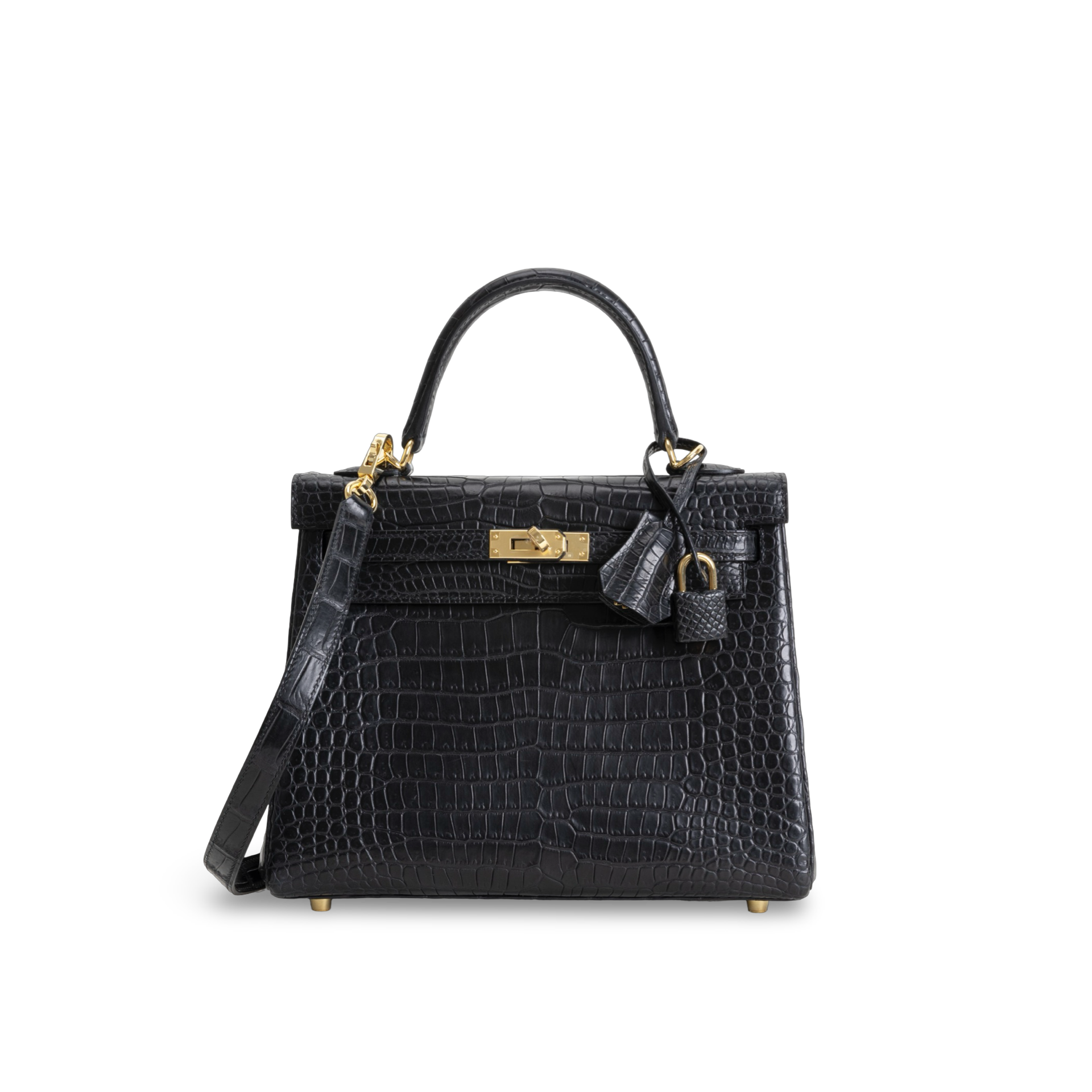 KELLY 25 MATTE POROSUS CROCODILE LEATHER NOIR (BLACK) WITH GOLD HARDWARE (GHW)