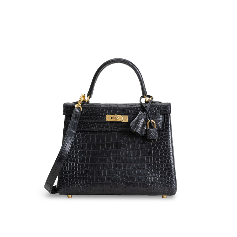 KELLY 25 MATTE POROSUS CROCODILE LEATHER NOIR (BLACK) WITH GOLD HARDWARE (GHW)