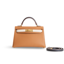 MINI KELLY II (20) EPSOM LEATHER HORSESHOE STAMP (HSS) GOLD & CRAIE & NOIR (BLACK) WITH GOLD HARDWARE (GHW)