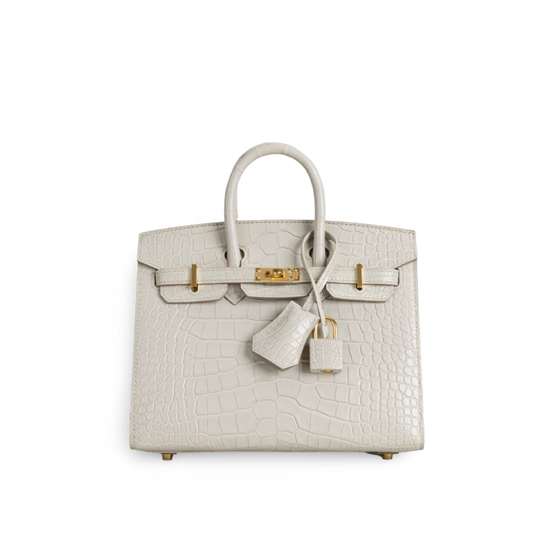 BIRKIN 20 (SELLIER SHAPE) MATTE MISSISSIPPIENSIS ALLIGATOR LEATHER BETON WITH GOLD HARDWARE (GHW)