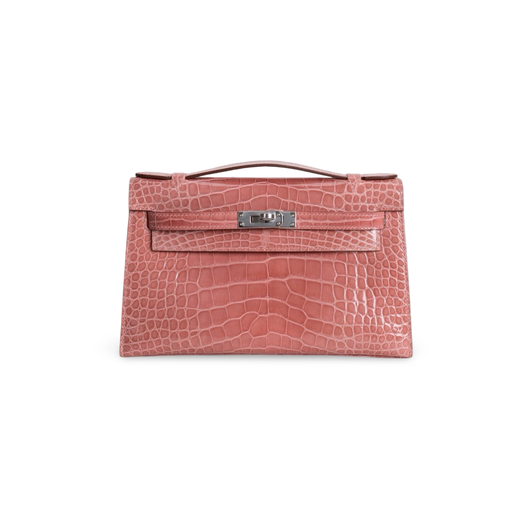 KELLY POCHETTE SHINY MISSISSIPPIENSIS ALLIGATOR LEATHER TERRE CUITE WITH PALLADIUM HARDWARE (PHW)