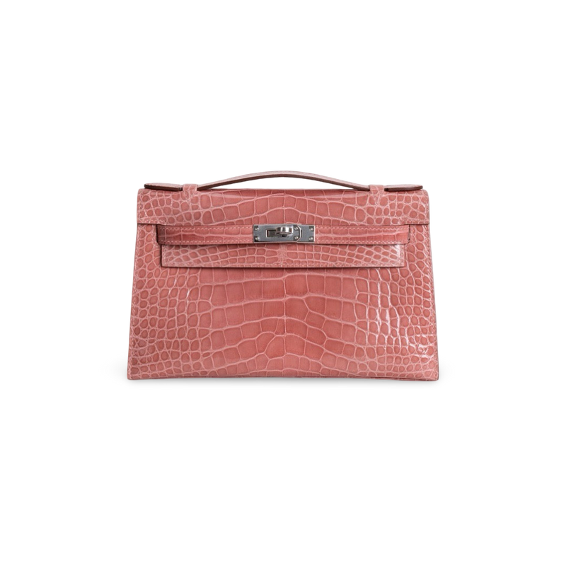 KELLY POCHETTE SHINY MISSISSIPPIENSIS ALLIGATOR LEATHER TERRE CUITE WITH PALLADIUM HARDWARE (PHW)