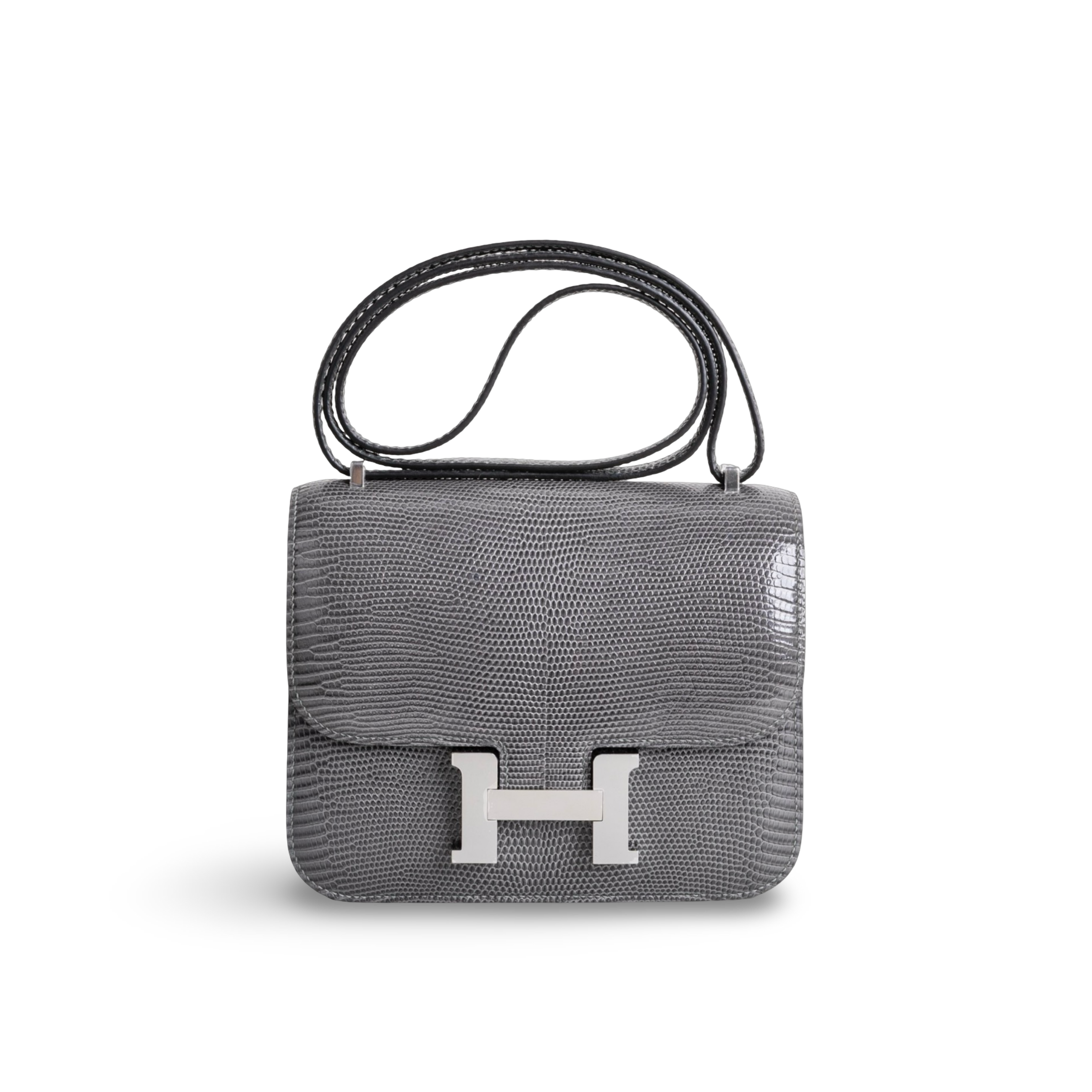 CONSTANCE 18 (MINI) LIZARD LEATHER GRIS FONCE WITH PALLADIUM HARDWARE (PHW)