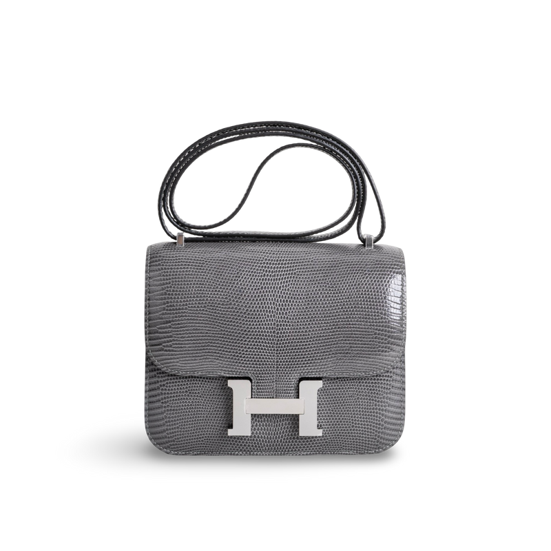 CONSTANCE 18 (MINI) LIZARD LEATHER GRIS FONCE WITH PALLADIUM HARDWARE (PHW)