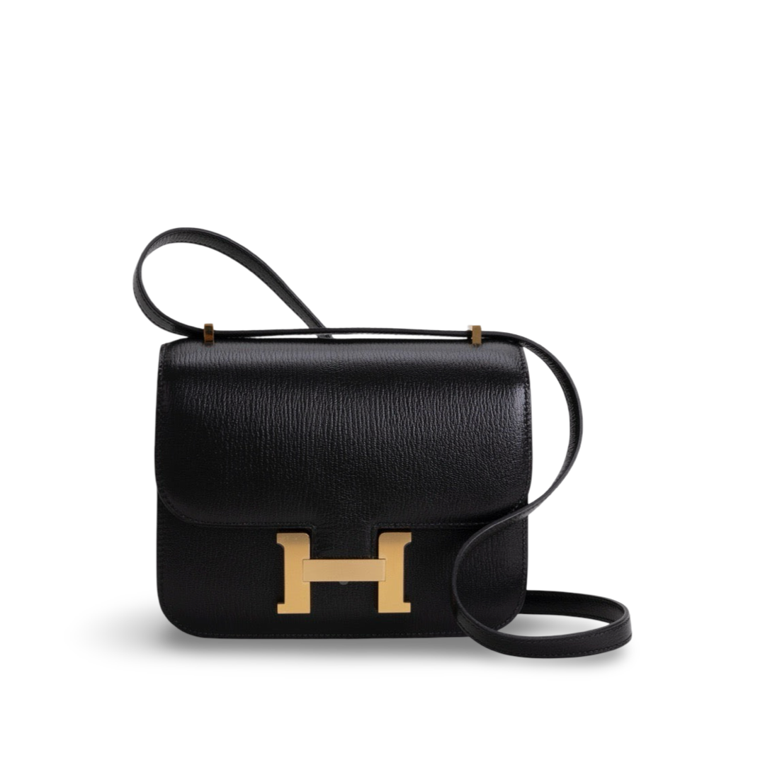 CONSTANCE 18 (MINI) CHEVRE LEATHER NOIR (BLACK) WITH GOLD HARDWARE (GHW)