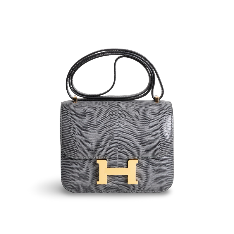 CONSTANCE 18 (MINI) LIZARD LEATHER GRIS FONCE WITH GOLD HARDWARE (GHW)