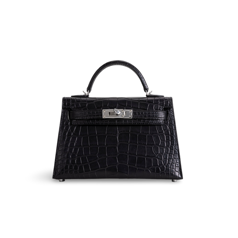 MINI KELLY II (20) MATTE MISSISSIPPIENSIS ALLIGATOR LEATHER NOIR (BLACK) WITH PALLADIUM HARDWARE (PHW)