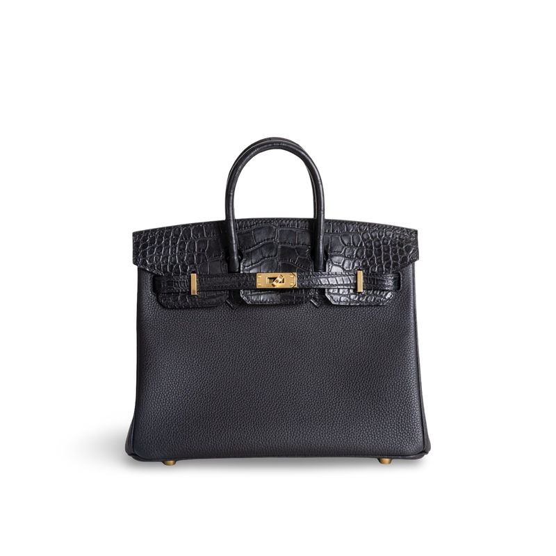 BIRKIN 25 TOUCH MATTE MISSISSIPPIENSIS ALLIGATOR LEATHER & TOGO LEATHER NOIR (BLACK) WITH GOLD HARDWARE (GHW)