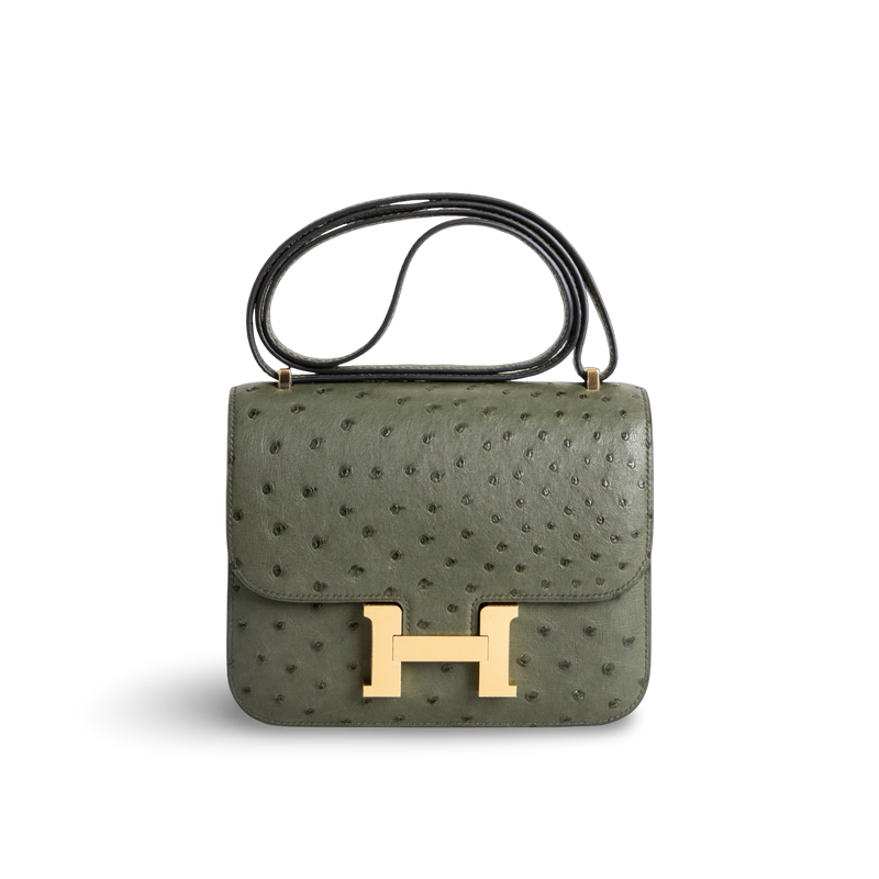 CONSTANCE 18 (MINI) OSTRICH LEATHER VERT CYPRES WITH GOLD HARDWARE (GHW)