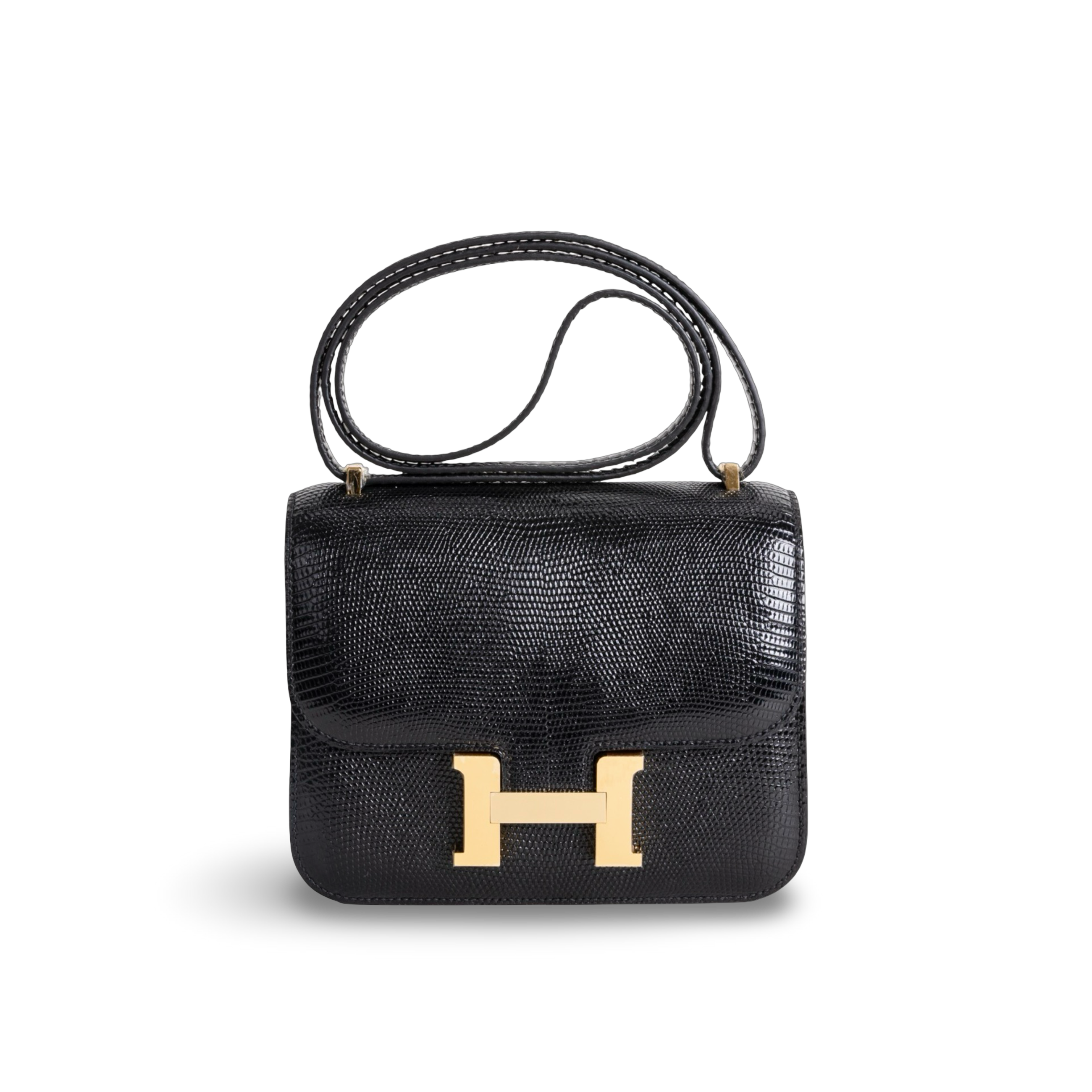 CONSTANCE 18 (MINI) LIZARD LEATHER NOIR (BLACK) WITH GOLD HARDWARE (GHW)