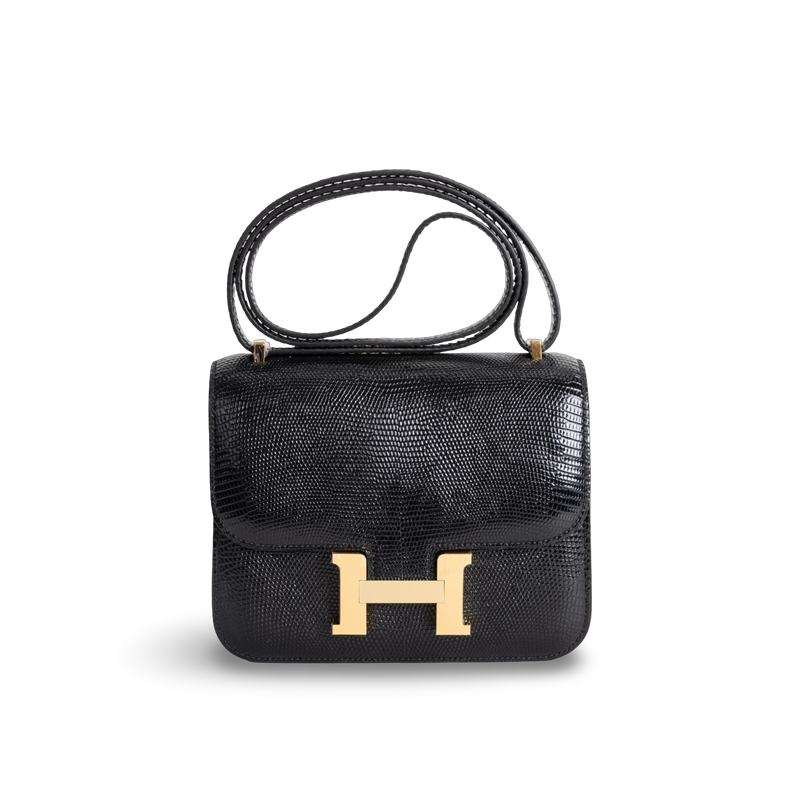 CONSTANCE 18 (MINI) LIZARD LEATHER NOIR (BLACK) WITH GOLD HARDWARE (GHW)
