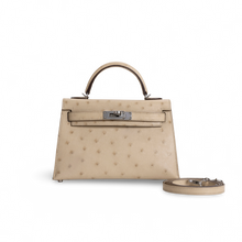 MINI KELLY II (20) OSTRICH LEATHER PARCHEMIN WITH PALLADIUM HARDWARE (PHW)