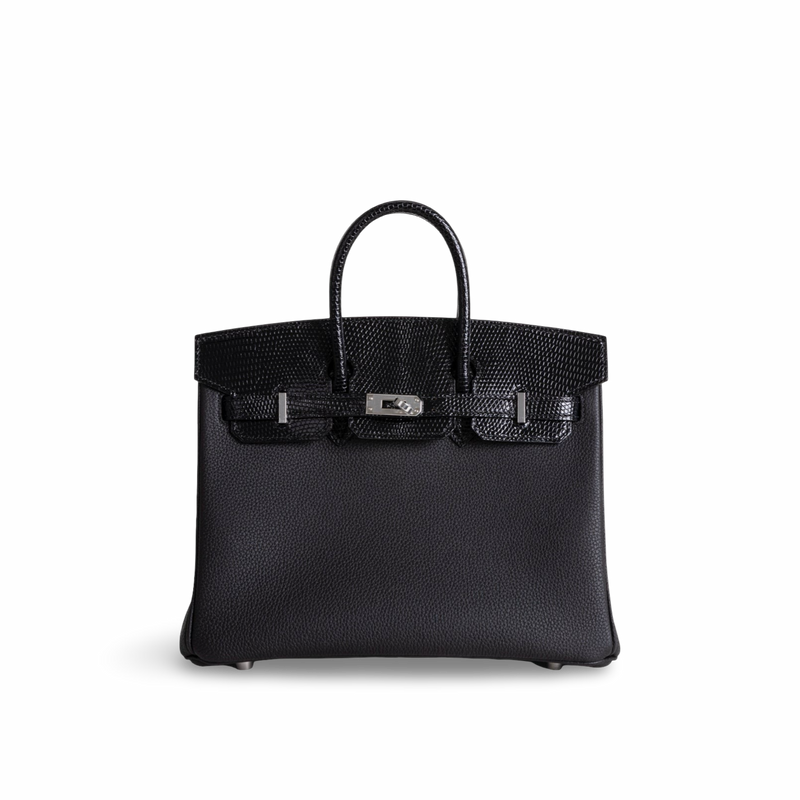 BIRKIN 25 TOUCH LIZARD LEATHER & TOGO LEATHER NOIR (BLACK) WITH PALLADIUM HARDWARE (PHW)