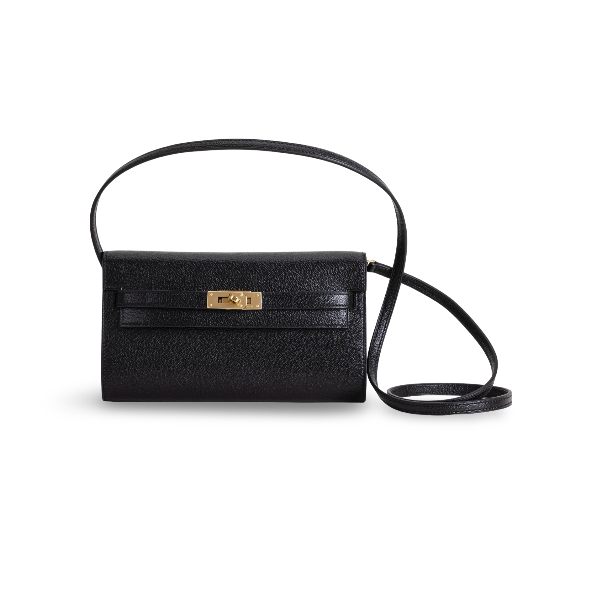KELLY TO GO CHEVRE LEATHER NOIR (BLACK) WITH GOLD HARDWARE (GHW)