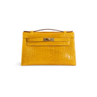 KELLY POCHETTE SHINY MISSISSIPPIENSIS ALLIGATOR LEATHER JAUNE AMBRE WITH GOLD HARDWARE (GHW)
