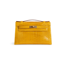 KELLY POCHETTE SHINY MISSISSIPPIENSIS ALLIGATOR LEATHER JAUNE AMBRE WITH GOLD HARDWARE (GHW)