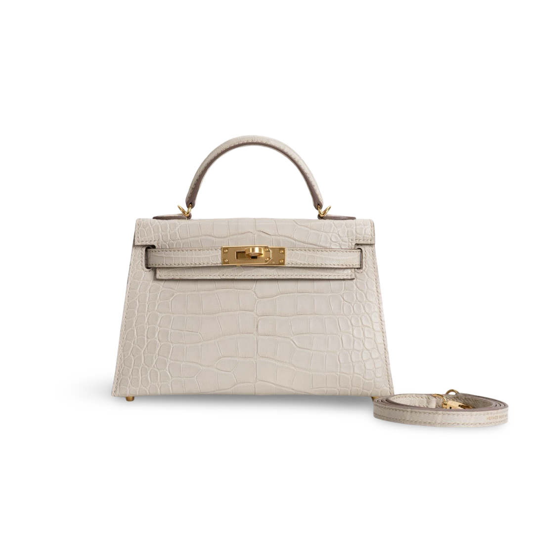 MINI KELLY II (20) MATTE MISSISSIPPIENSIS ALLIGATOR LEATHER BETON WITH GOLD HARDWARE (GHW)