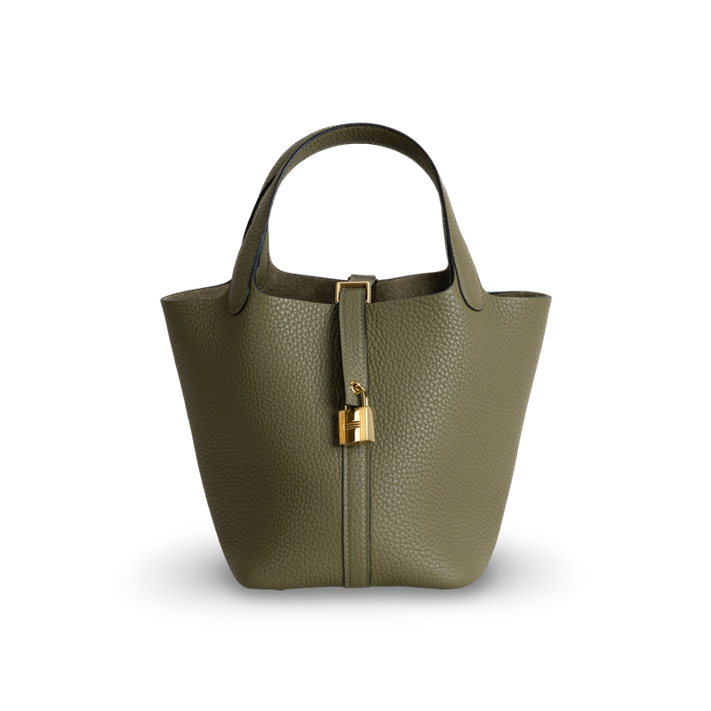 PICOTIN 18 LOCK CLEMENCE LEATHER VERT OLIVE WITH GOLD HARDWARE (GHW)