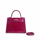 KELLY 25 SHINY (LISSE) MISSISSIPPIENSIS ALLIGATOR LEATHER ROSE SCHEHERAZADE WITH GOLD HARDWARE (GHW)