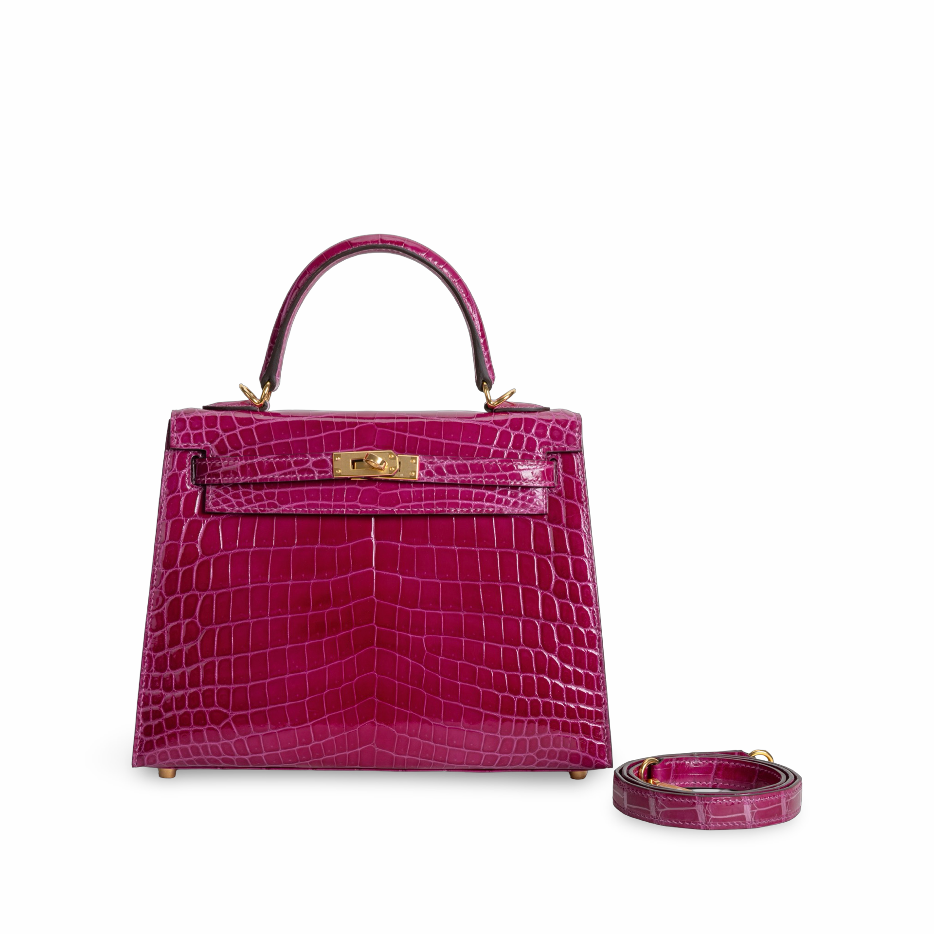 KELLY 25 SHINY (LISSE) MISSISSIPPIENSIS ALLIGATOR LEATHER ROSE SCHEHERAZADE WITH GOLD HARDWARE (GHW)