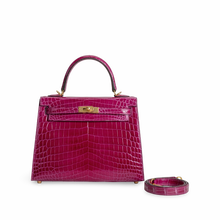 KELLY 25 SHINY (LISSE) MISSISSIPPIENSIS ALLIGATOR LEATHER ROSE SCHEHERAZADE WITH GOLD HARDWARE (GHW)