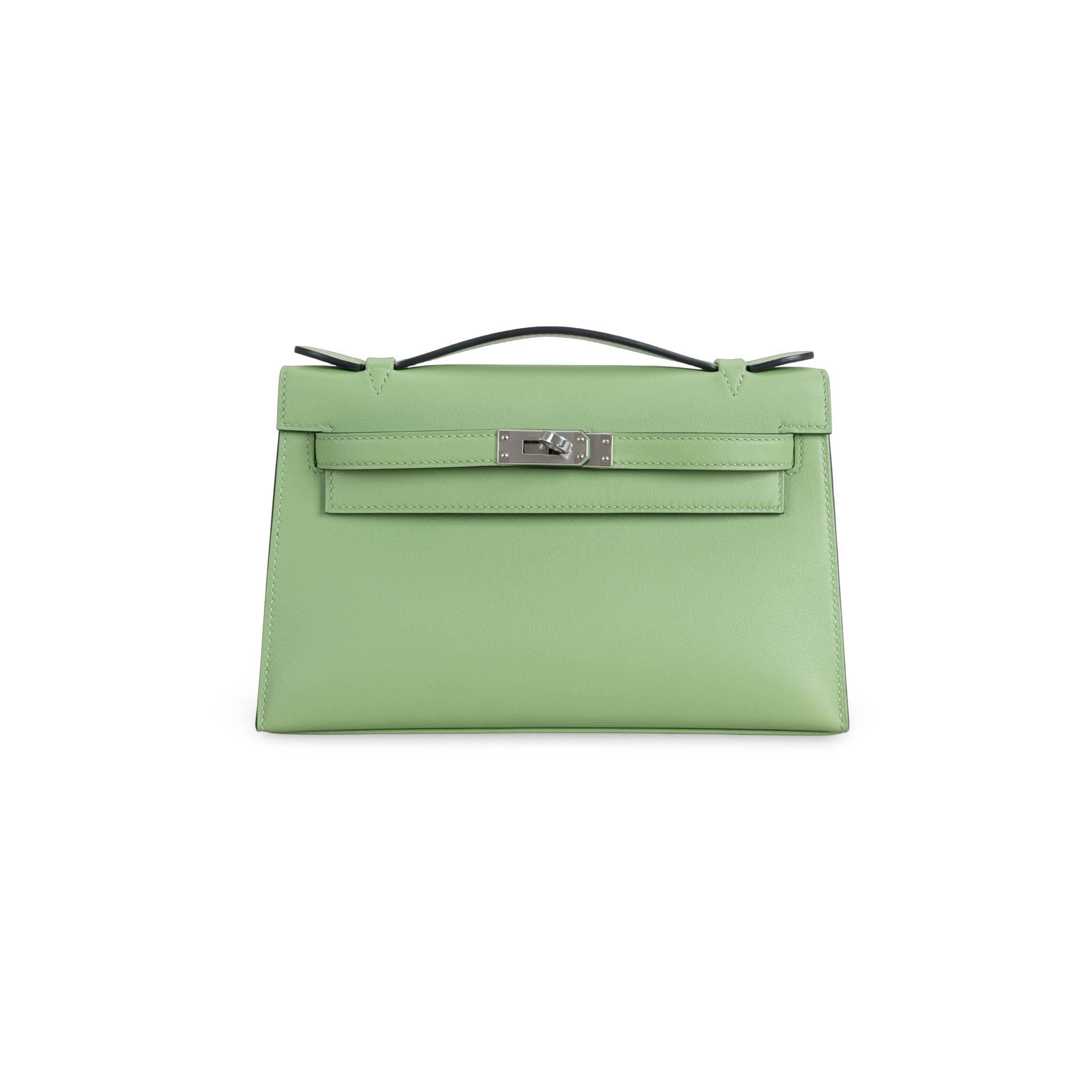 KELLY POCHETTE SWIFT LEATHER VERT CRIQUET WITH PALLADIUM HARDWARE (PHW)