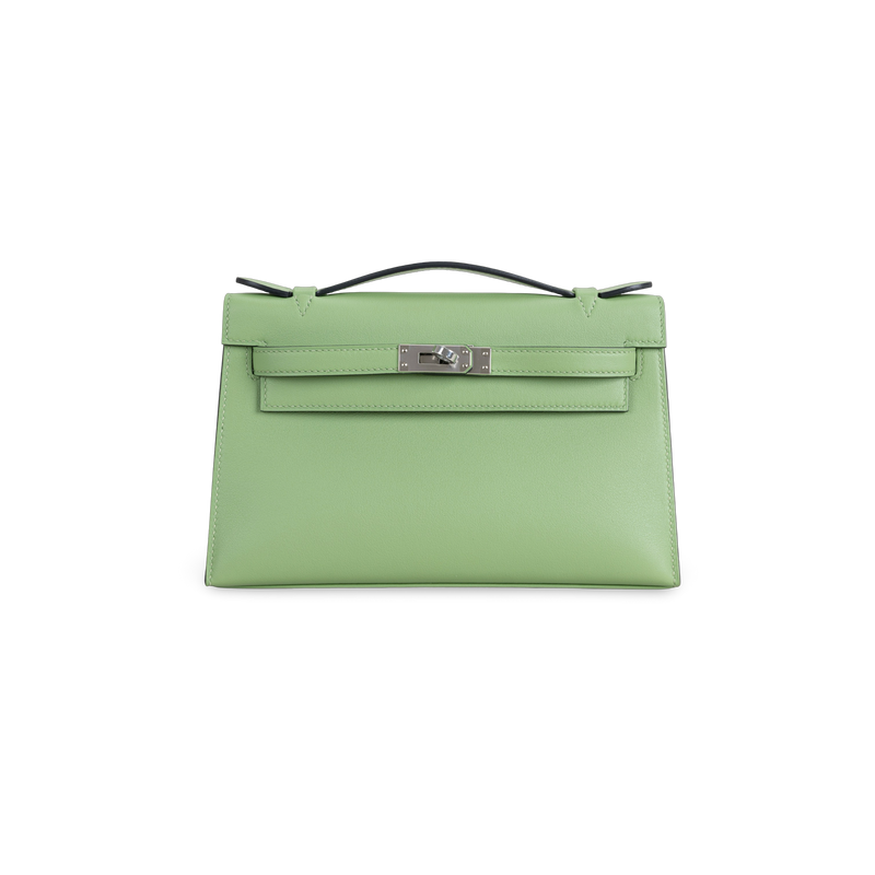 KELLY POCHETTE SWIFT LEATHER VERT CRIQUET WITH PALLADIUM HARDWARE (PHW)