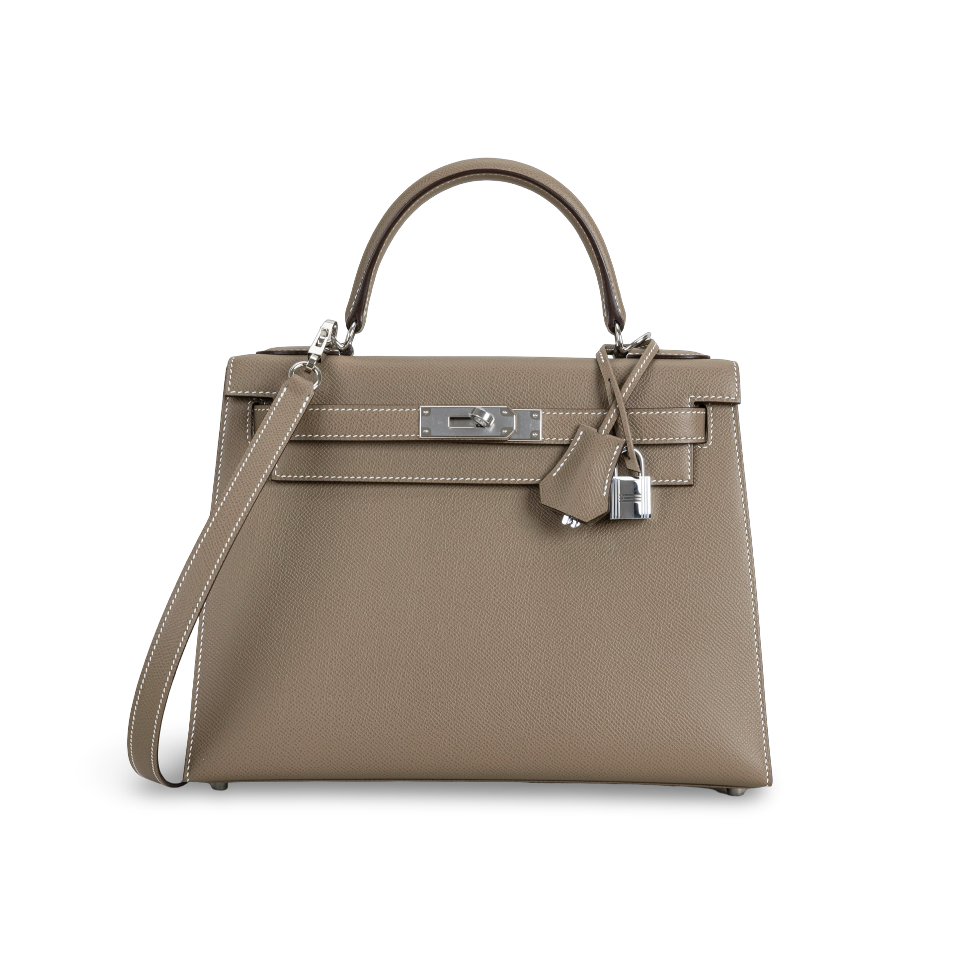 KELLY 28 EPSOM LEATHER ETOUPE WITH PALLADIUM HARDWARE (PHW)