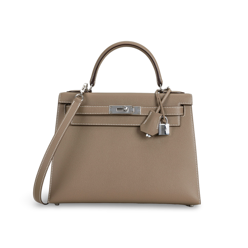 KELLY 28 EPSOM LEATHER ETOUPE WITH PALLADIUM HARDWARE (PHW)